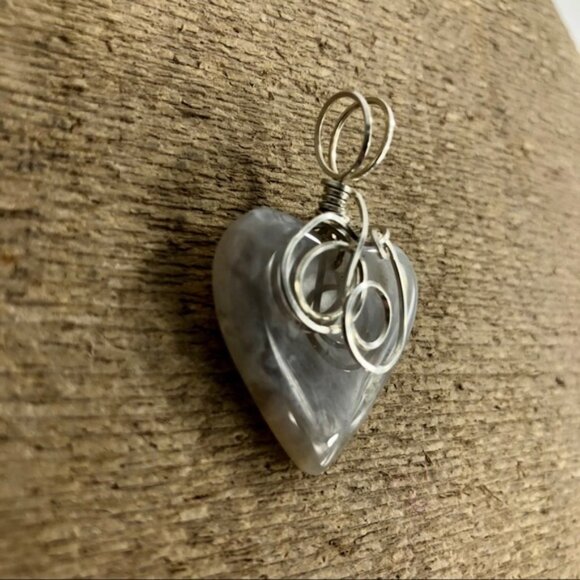 Silver Wire Wrapped Smoky Banded Agate Pendant - Picture 2 of 5